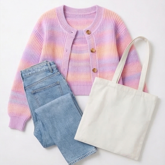 Women’s Pastel Striped Cardigan Set - Picture 9 of 10
